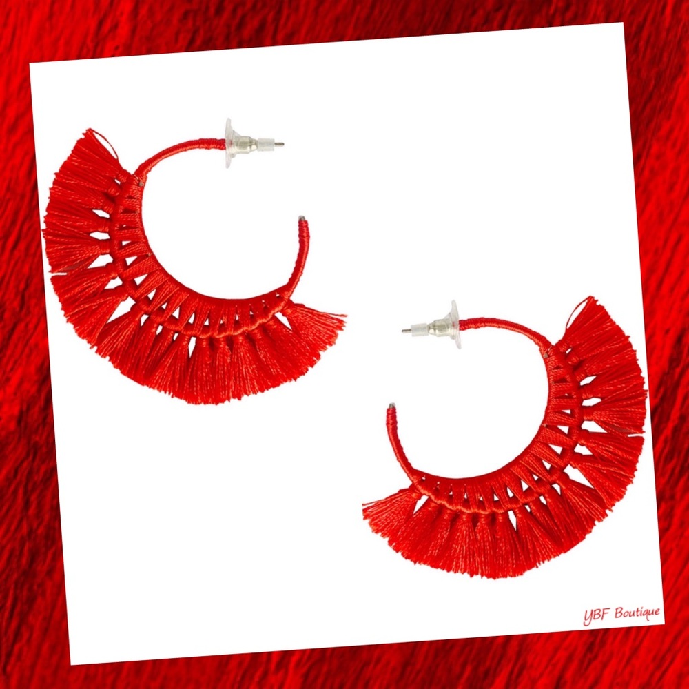 New Red & Silver Fringe Hoop Fashion Earrings